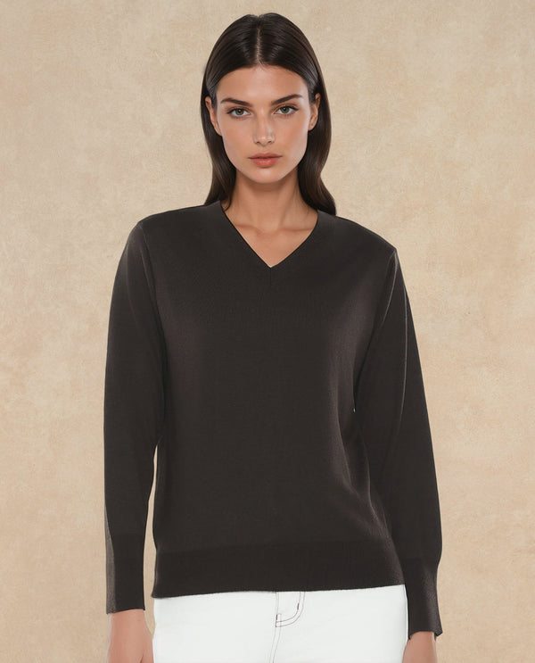 Rareism Women Usak Brown Acrylic Nylon Fabric Relaxed Fit Plain Sweater
