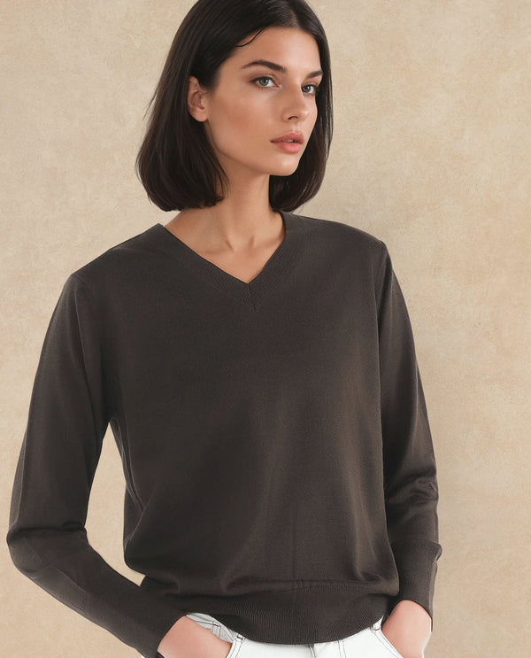 Rareism Women Usak Brown Acrylic Nylon Fabric Relaxed Fit Plain Sweater