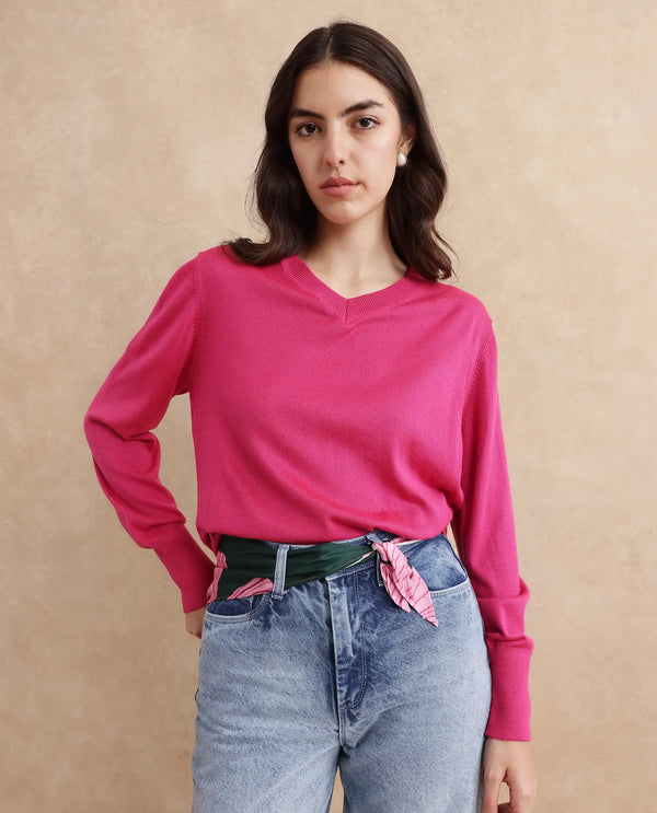 Rareism Women Usak Dark Pink Acrylic Nylon Fabric Relaxed Fit Plain Sweater