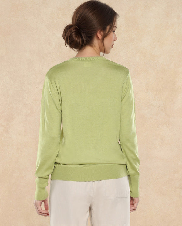 Rareism Women Usak Flouroscent Green Acrylic Nylon Fabric Relaxed Fit Plain Sweater