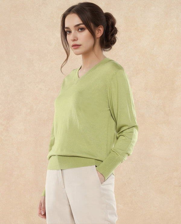 Rareism Women Usak Flouroscent Green Acrylic Nylon Fabric Relaxed Fit Plain Sweater