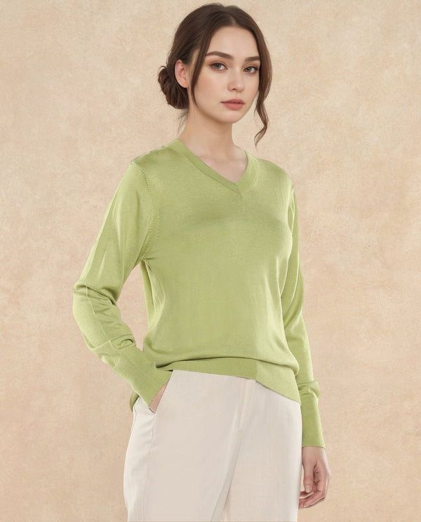 Rareism Women Usak Flouroscent Green Acrylic Nylon Fabric Relaxed Fit Plain Sweater