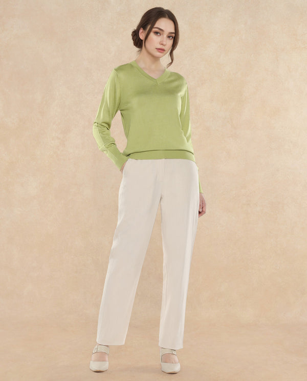 Rareism Women Usak Flouroscent Green Acrylic Nylon Fabric Relaxed Fit Plain Sweater