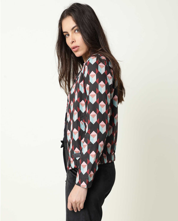 Rareism Womens Knuckle Black Jacket Cotton Fabric  Fit Regular Sleeves Mandarin Neck