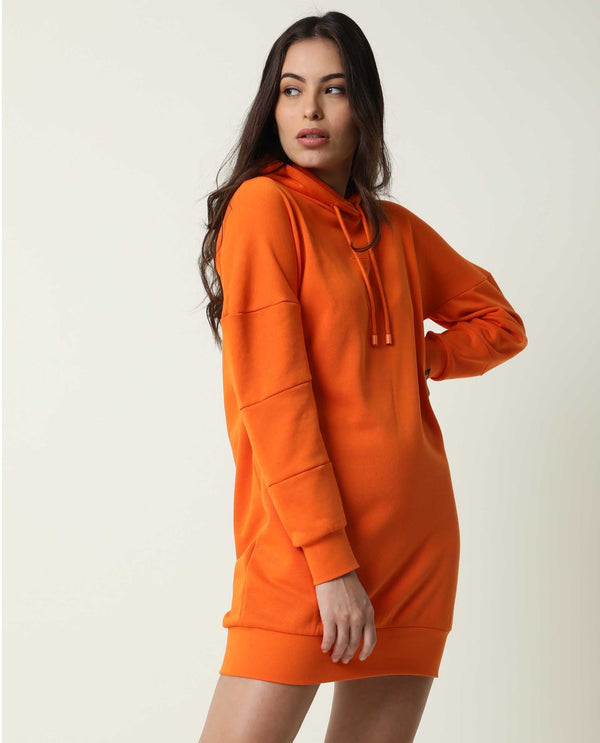 Rareism Women Fect Orange Cotton Fabric Regular Fit Full Sleeves Solid Hooded Sweatshirt