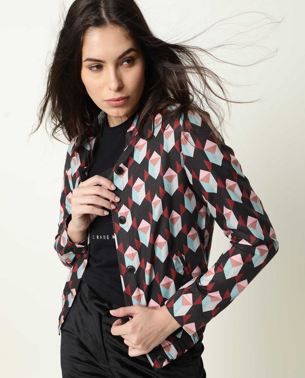 Rareism Womens Knuckle Black Jacket Cotton Fabric  Fit Regular Sleeves Mandarin Neck