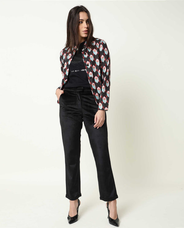 Rareism Womens Knuckle Black Jacket Cotton Fabric  Fit Regular Sleeves Mandarin Neck