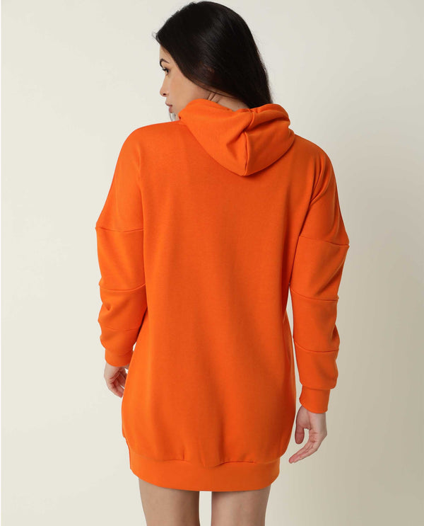 Rareism Women Fect Orange Cotton Fabric Regular Fit Full Sleeves Solid Hooded Sweatshirt