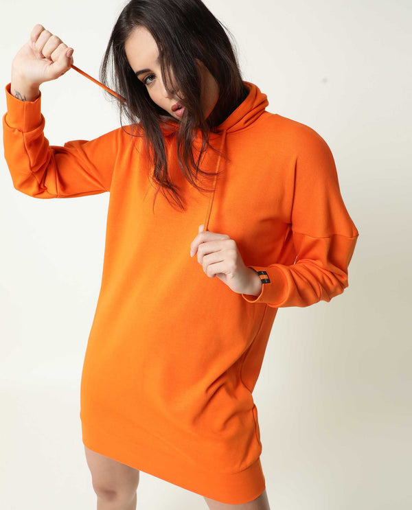 Rareism Women Fect Orange Cotton Fabric Regular Fit Full Sleeves Solid Hooded Sweatshirt