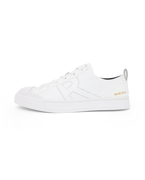 Rare Rabbit Mens Sauron Pro White Premium Milled Leather Lace Up Low Top Round Toe Sneaker Shoes