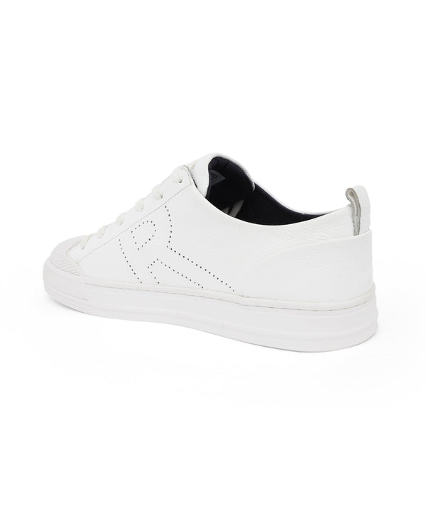 Rare Rabbit Mens Sauron Pro White Premium Milled Leather Lace Up Low Top Round Toe Sneaker Shoes