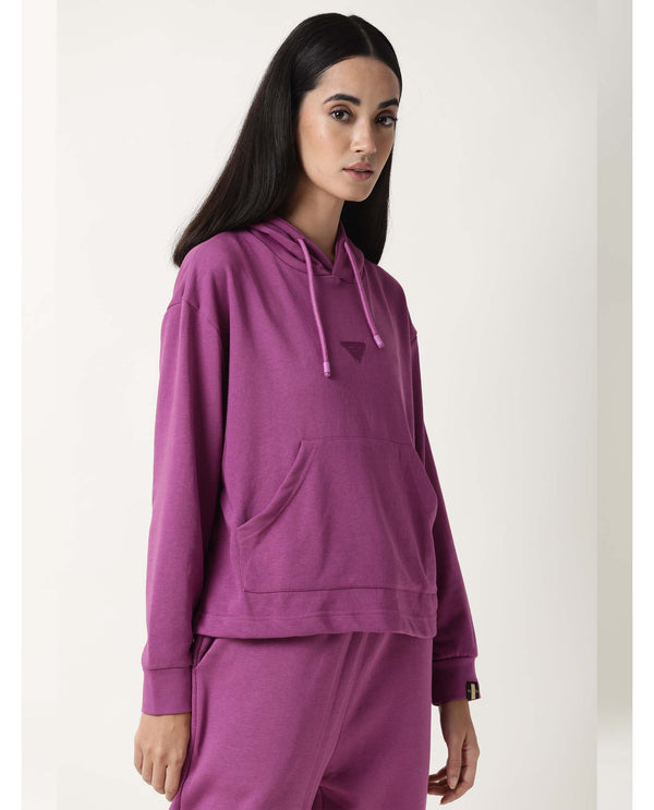Rareism Women Neo-1 Purple Poly Cotton Fabric Tailored Fit Solid Mid Rise Ankle Length Track Pant