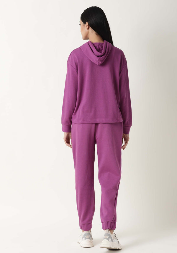Rareism Women Wally-1 Purple Cotton Poly Fabric Relaxed Fit Full Sleeves Solid Hooded Sweatshirt