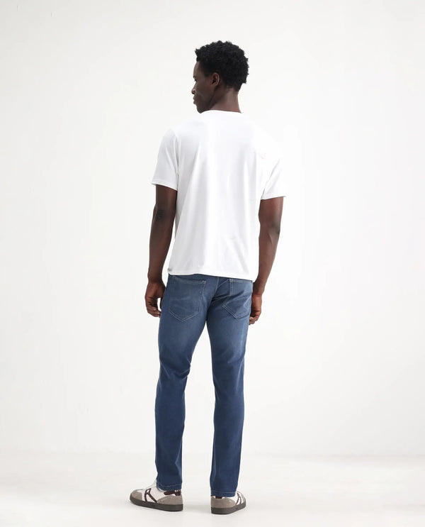 Rare Rabbit Men Vadim Blue Cotton Spandex Fabric Slim Fit Light Wash Mid Rise Denim Trousers