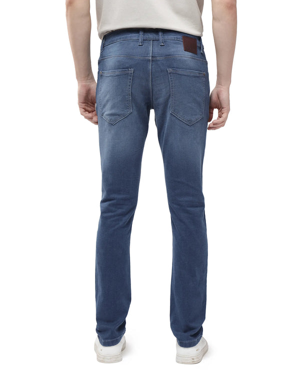 Rare Rabbit Men Vadim Blue Cotton Spandex Fabric Slim Fit Light Wash Mid Rise Denim Trousers