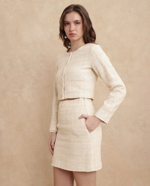 Rareism Women Vadzai-B Beige Polyester Blend Fabric Fitted Plain Skirt