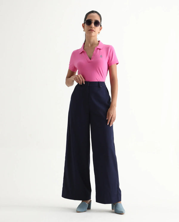 Rareism Women Van Pink Cotton Lycra Fabric Short Sleeve Polo Collar Plain Polo