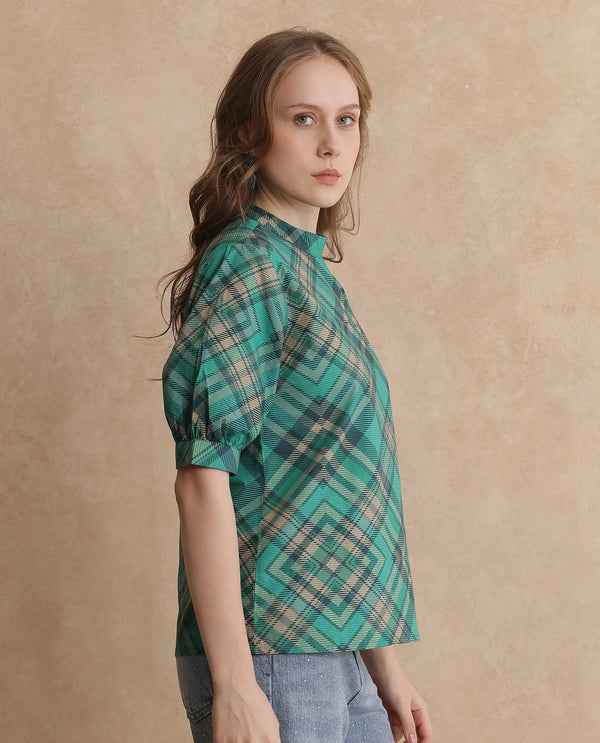Rareism Women Vante Primary Green Puffed Sleeve Top