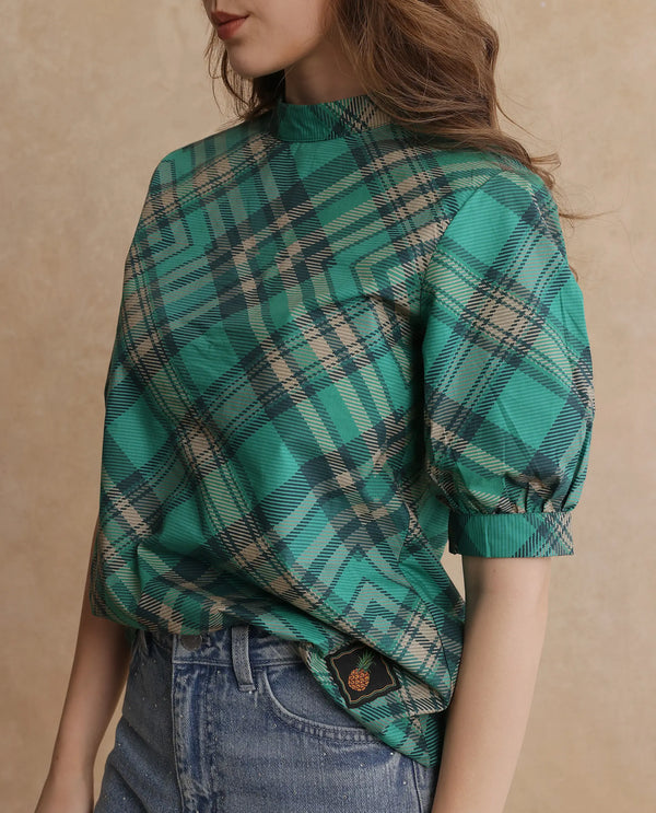 Rareism Women Vante Primary Green Puffed Sleeve Top