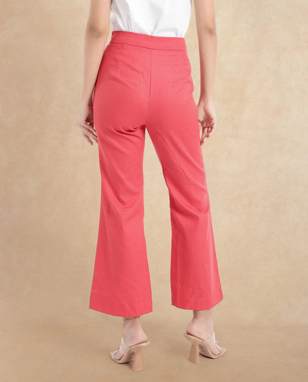 Rareism Women Varese Light Orange  Wide Fit Ankle Length Plain Trouser