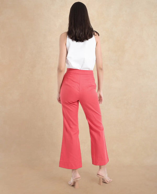 Rareism Women Varese Light Orange  Wide Fit Ankle Length Plain Trouser