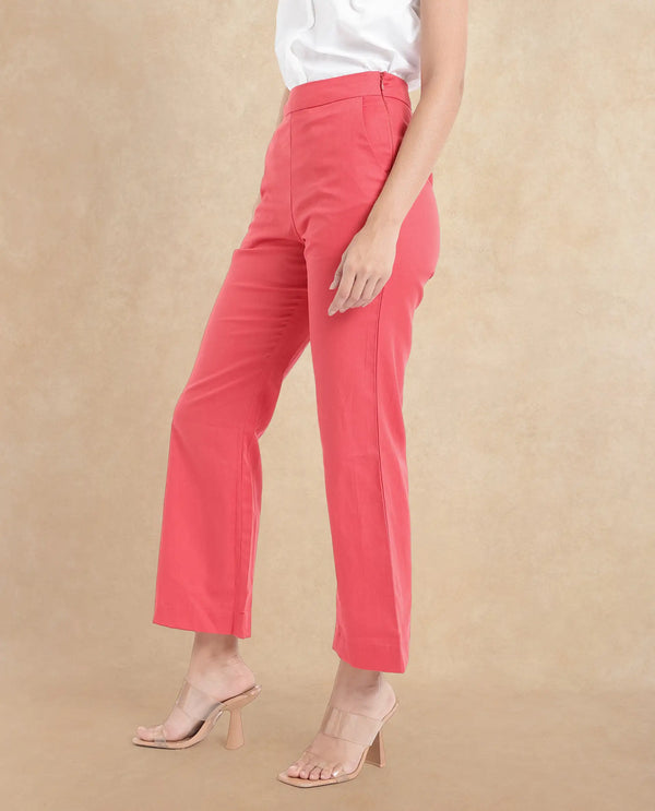 Rareism Women Varese Light Orange  Wide Fit Ankle Length Plain Trouser