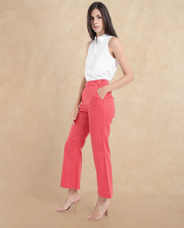 Rareism Women Varese Light Orange  Wide Fit Ankle Length Plain Trouser