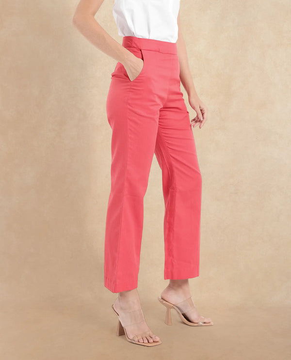 Rareism Women Varese Light Orange  Wide Fit Ankle Length Plain Trouser