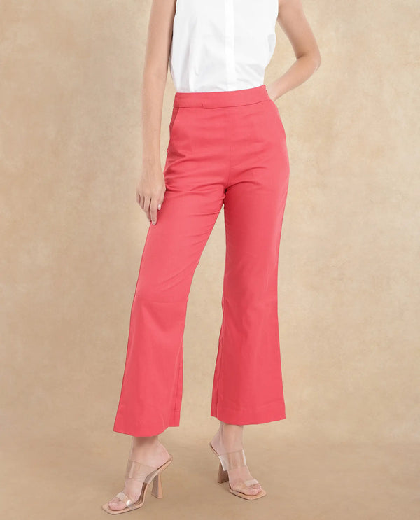 Rareism Women Varese Light Orange  Wide Fit Ankle Length Plain Trouser