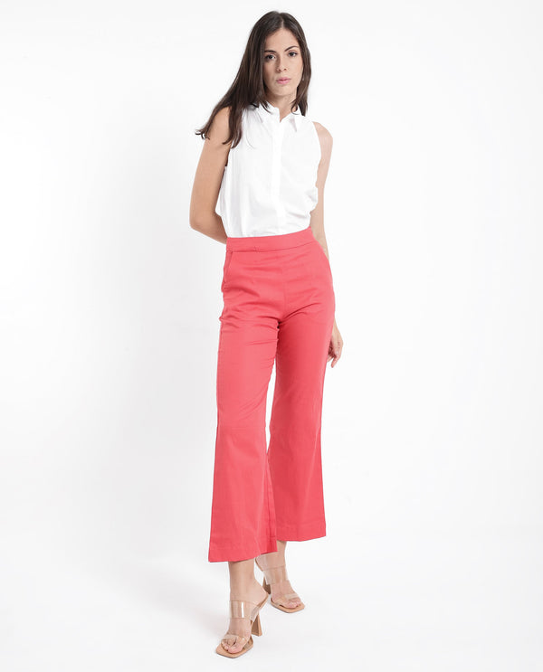 Rareism Women Varese Light Orange  Wide Fit Ankle Length Plain Trouser
