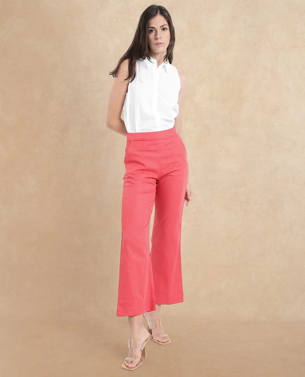 Rareism Women Varese Light Orange  Wide Fit Ankle Length Plain Trouser