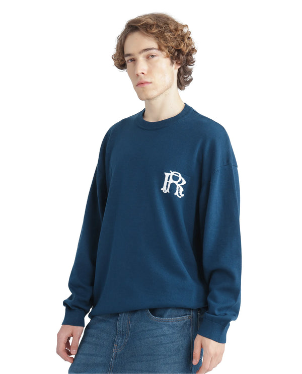 Rare Rabbit Men's Varo Dark Blue Full Sleeve Crew Neck Regular Fit Embroidered Logo Sweater