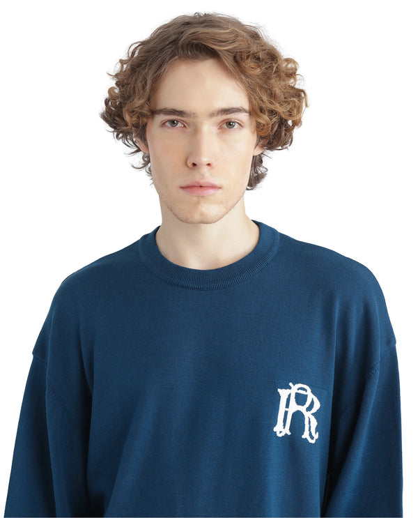 Rare Rabbit Men's Varo Dark Blue Full Sleeve Crew Neck Regular Fit Embroidered Logo Sweater