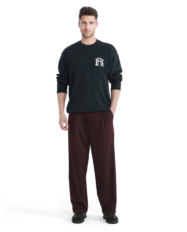 Rare Rabbit Men's Varo Dark Green Full Sleeve Collarless Regular Fit Plain Sweater