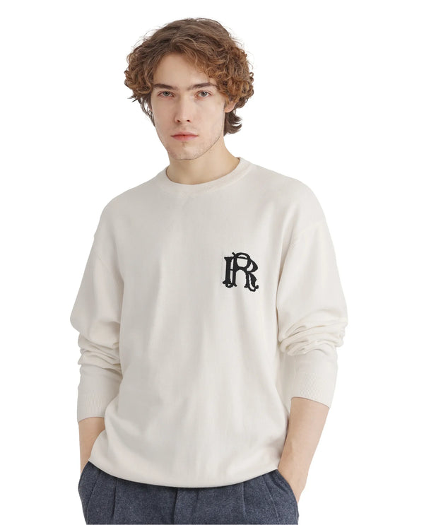 Rare Rabbit Men's Varo Off White Full Sleeve Collarless Regular Fit Plain Sweater
