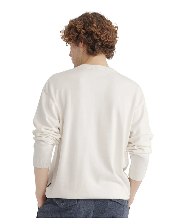 Rare Rabbit Men's Varo Off White Full Sleeve Collarless Regular Fit Plain Sweater