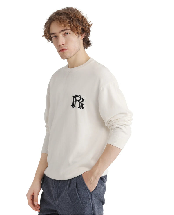 Rare Rabbit Men's Varo Off White Full Sleeve Collarless Regular Fit Plain Sweater