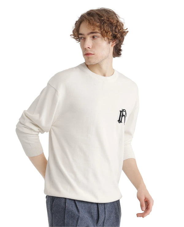 Rare Rabbit Men's Varo Off White Full Sleeve Collarless Regular Fit Plain Sweater