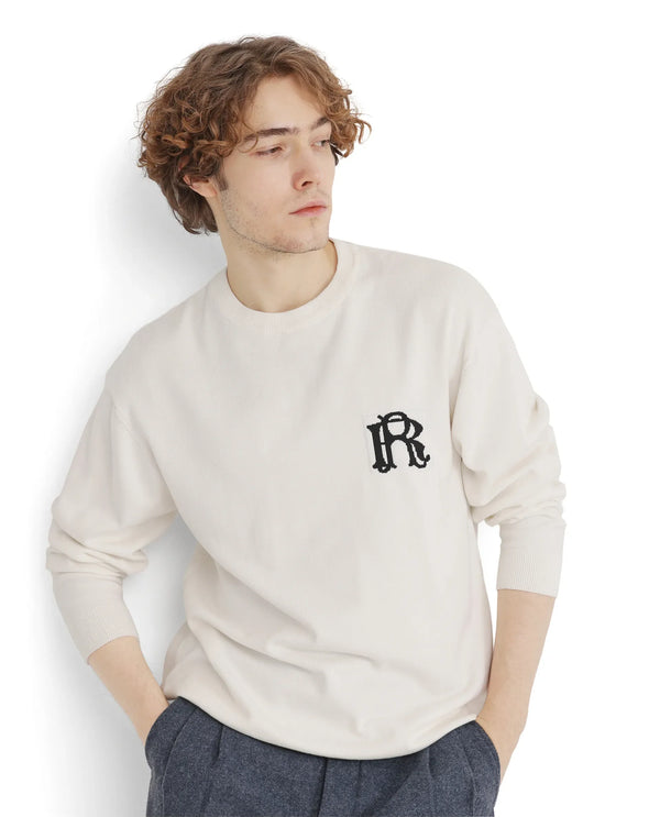 Rare Rabbit Men's Varo Off White Full Sleeve Collarless Regular Fit Plain Sweater