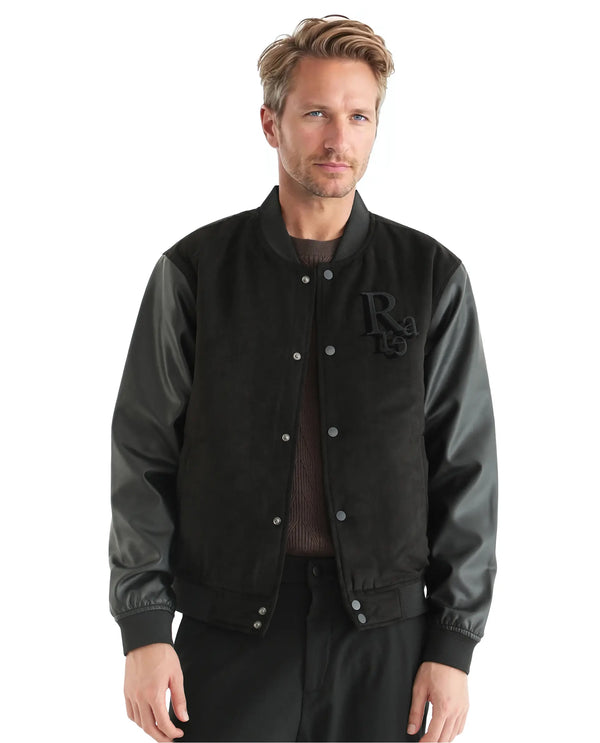 Rare Rabbit Men Varos Black Polyester Fabric Full Sleeve Crew Neck Regular Fit Embroidered Logo Sweater