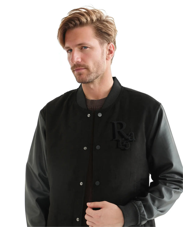 Rare Rabbit Men Varos Black Polyester Fabric Full Sleeve Crew Neck Regular Fit Embroidered Logo Sweater