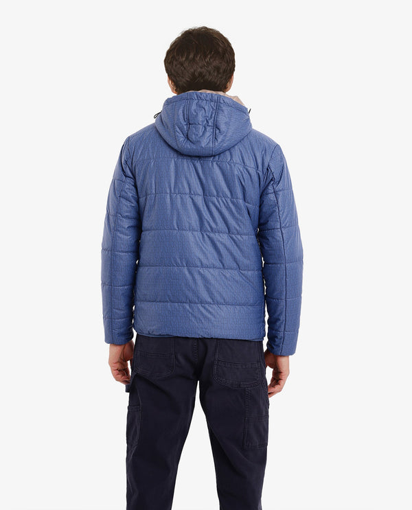 Rare Rabbit Men's Vasto Petrol Polyester Fabric Full Sleeve Zipper Closure Hooded Monogram Print Puffer Jacket
