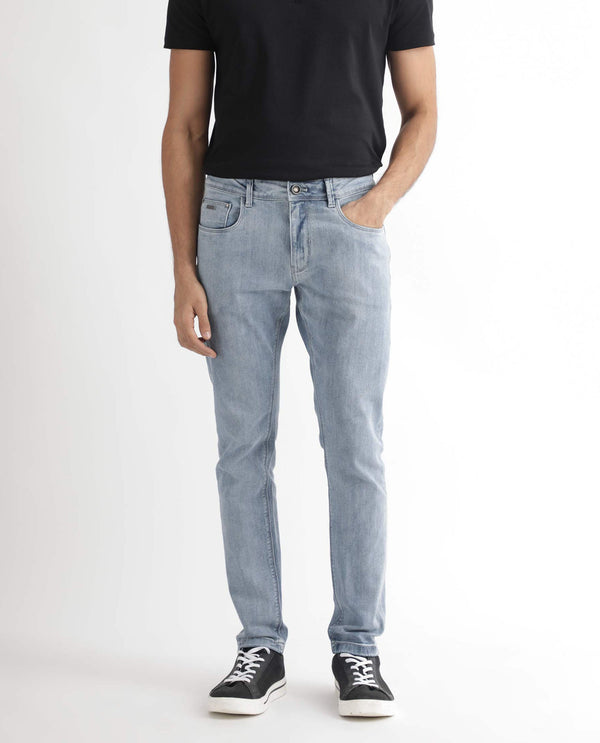 Rare Rabbit Men's Glacion Light Blue Light Wash Mid-Rise Regular Fit Jeans
