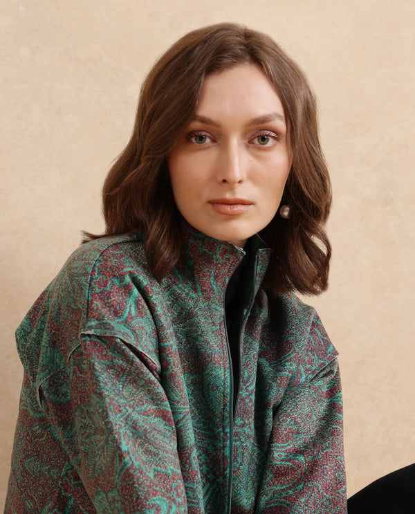 Rareism Women Vasy Multi Suede 3/4Th Sleeve Stand Collar Zipper Closure Boxy Fit Floral Print Jacket