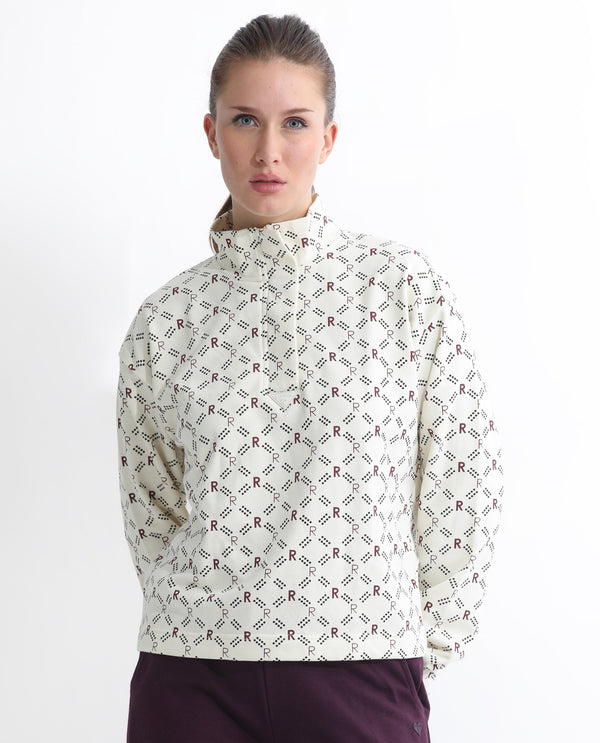 Rareism Articale Women Vecna Beige Poly Cotton Fabric Full Sleeves Zip Closure Collared Neck Relaxed Fit Graphic Print Sweatshirt