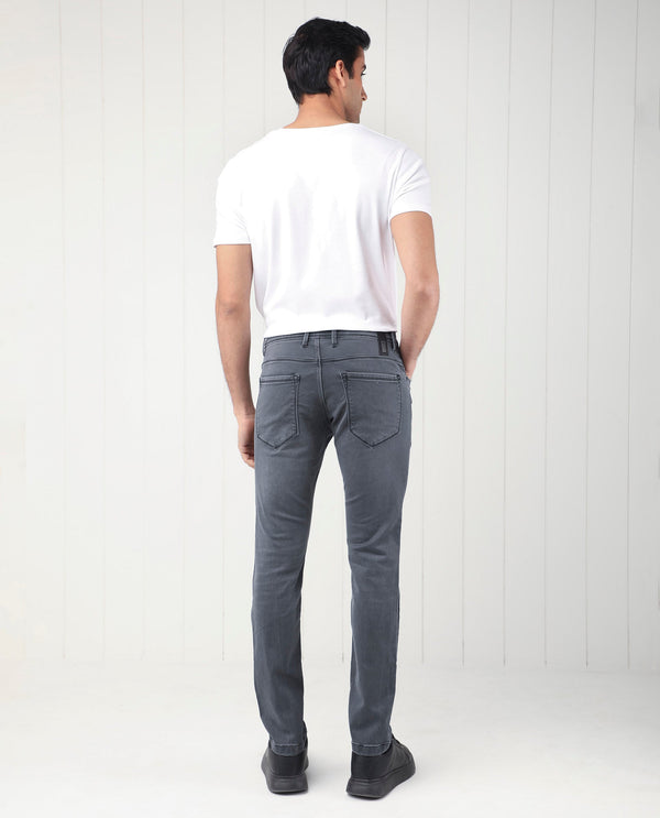 Rare Rabbit Men's Velles Dark Grey Mid Wash Mid-Rise Slim Fit Jeans