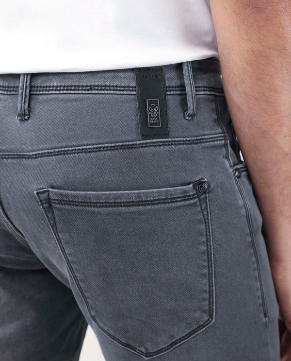 Rare Rabbit Men's Velles Dark Grey Mid Wash Mid-Rise Slim Fit Jeans