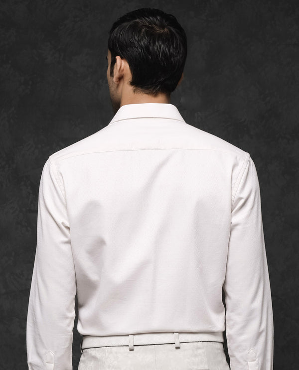 Rare Rabbit Mens Veloc Off White Cotton Fabric Full Sleeve Regular Fit Dobby Textured Shirt