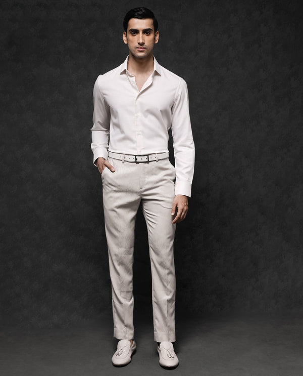 Rare Rabbit Mens Veloc Off White Cotton Fabric Full Sleeve Regular Fit Dobby Textured Shirt