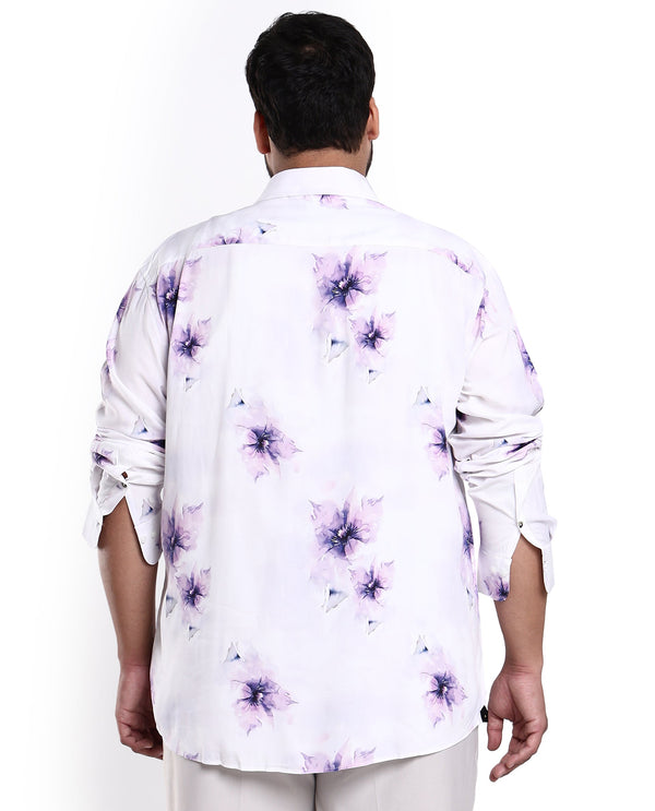 Rare Rabbit Men's Vendar White Viscose Fabric Floral Print Full Sleeves Shirt Plus Size
